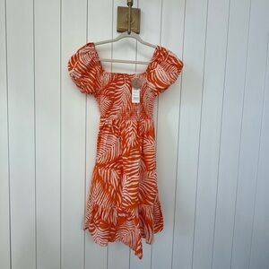 NWT! Lapogee Orange Island Dress with Smocking, Linen, Small